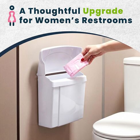 Alpine Sanitary Napkin Receptacle - Feminine Hygiene Disposal Container, Wall Mounted Trash Can with Odor Control Seal & Installation Hardware (White) in Kuwait