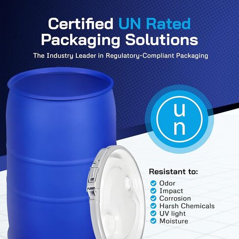 Air Sea Containers - 55 Gallon Open-Head UN Rated Plastic Drum w/Ring Lock Lid - Lightweight, Versatile & Durable Storage Buckets with Lids in Kuwait