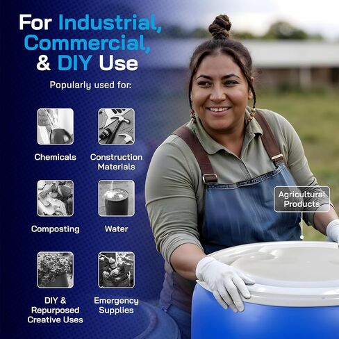 Air Sea Containers - 55 Gallon Open-Head UN Rated Plastic Drum w/Ring Lock Lid - Lightweight, Versatile & Durable Storage Buckets with Lids in Kuwait