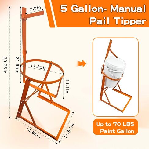 Manual Pail Tipper for 5 Gallon, Easy to Assemble, 70 LBS Paint Gallon Pourer, Safe Pouring, Non-Spill Pouring Equipment for Paint Mixing, Honey in Kuwait