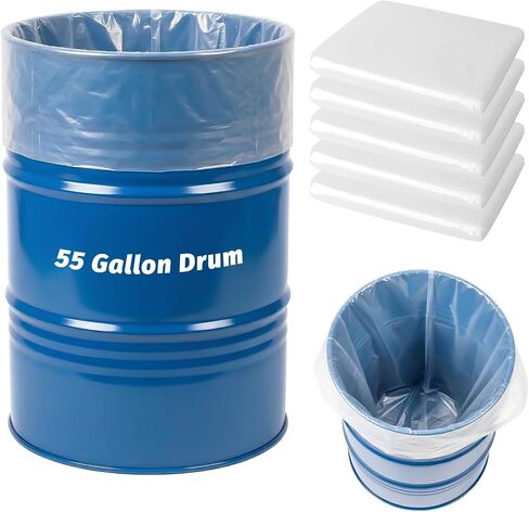 55 Gallon Clear Plastic Drum Liners, Heavy Duty Poly Pail Liner Bags, Large Food Grade Storage Bags for Food Storage, Vegetable Marinating and Brining (5 Pack) in Kuwait