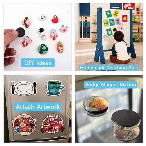 Strong Adhesive Flexible Magnets (15 PCS, 1.1" x 0.08") - Sticky Magnetic Dots for Fridge, Whiteboard, DIY Crafts, Artwork & Photo - Safe & Low Strength Magnets, Perfect for Light Small Objects Only in Kuwait
