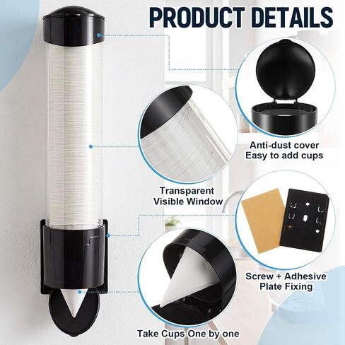 Roshtia Cone Cup Dispenser, Pull-Type Cups Dispenser Holds up to 200 Pcs 3-4.5 oz Cone Cups, Premium Reinforced Plastic Cup Holder Rack, Easy Install for Restaurants, Home, Office, Kitchen, Fast Food in Kuwait