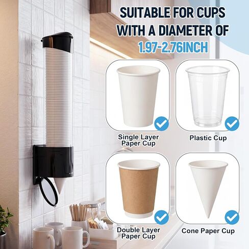 Roshtia Cone Cup Dispenser, Pull-Type Cups Dispenser Holds up to 200 Pcs 3-4.5 oz Cone Cups, Premium Reinforced Plastic Cup Holder Rack, Easy Install for Restaurants, Home, Office, Kitchen, Fast Food in Kuwait