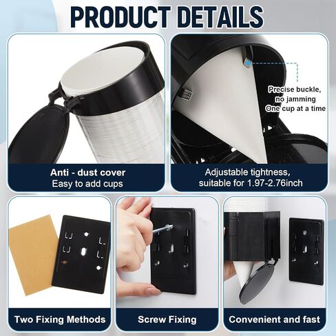Roshtia Cone Cup Dispenser, Pull-Type Cups Dispenser Holds up to 200 Pcs 3-4.5 oz Cone Cups, Premium Reinforced Plastic Cup Holder Rack, Easy Install for Restaurants, Home, Office, Kitchen, Fast Food in Kuwait