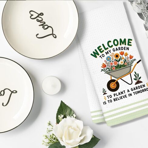 Welcome to My Garden Kitchen Towel, Gardening Gifts for Women, Gifts for Plant Lovers, Plant Lady Mom Birthday Gift, Housewarming New Home Gift, Decorative Kitchen Towel, 16 x 24 Inch in Kuwait
