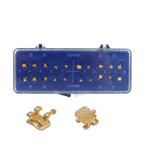 20Pcs Orthodontic Mesh Base Gold-Plated Metal Brackets 022 Roth #3#4#5 with Hook (Roth 022 with 3 4 5 Hook) in Kuwait