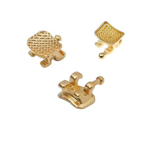 20Pcs Orthodontic Mesh Base Gold-Plated Metal Brackets 022 Roth #3#4#5 with Hook (Roth 022 with 3 4 5 Hook) in Kuwait