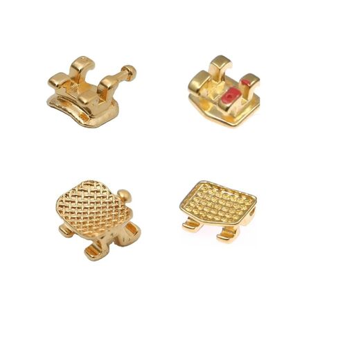 20Pcs Orthodontic Mesh Base Gold-Plated Metal Brackets 022 Roth #3#4#5 with Hook (Roth 022 with 3 4 5 Hook) in Kuwait
