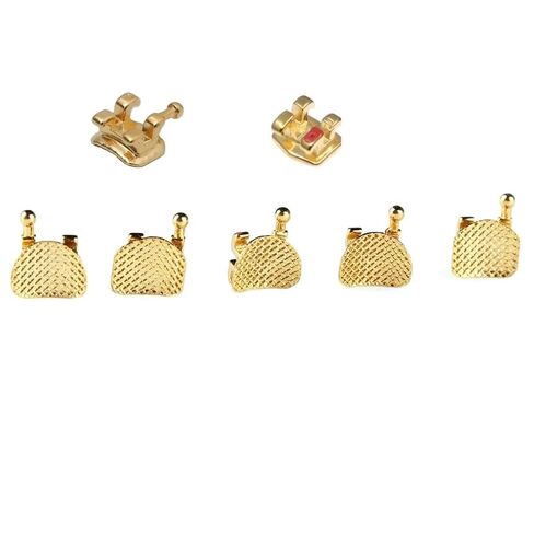 20Pcs Orthodontic Mesh Base Gold-Plated Metal Brackets 022 Roth #3#4#5 with Hook (Roth 022 with 3 4 5 Hook) in Kuwait
