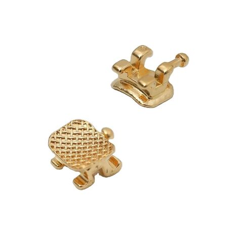 20Pcs Orthodontic Mesh Base Gold-Plated Metal Brackets 022 Roth #3#4#5 with Hook (Roth 022 with 3 4 5 Hook) in Kuwait