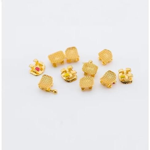 20Pcs Orthodontic Mesh Base Gold-Plated Metal Brackets 022 Roth #3#4#5 with Hook (Roth 022 with 3 4 5 Hook) in Kuwait