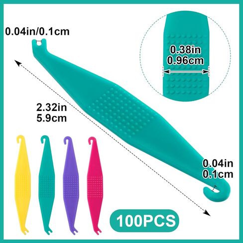 PAGOW 100pcs Colorful Elastic Braces Rubber Band Placer, 2.32inch Plastic Rubber Band Hooks Removers, Disposable Dental Placer Hook Pusher Tools for Travel Men Women Clear Aligners - Multicolor in Kuwait