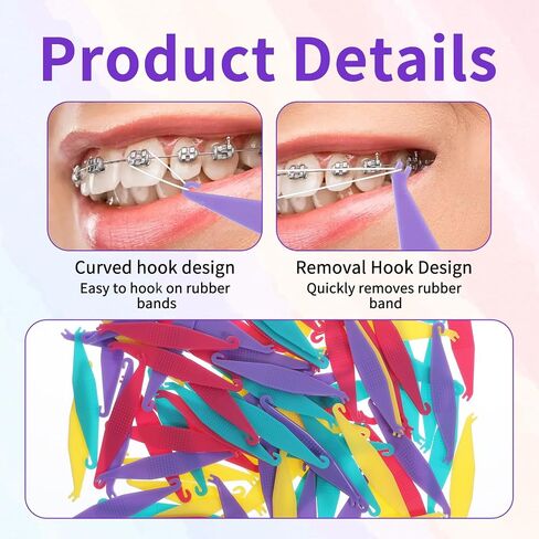 100 Pcs Braces Rubber Band Tool, Colorful Elastic Dental Placer, Disposable Rubber Bands Placer for Women, Men in Kuwait