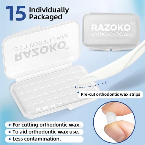 شمع تقويم الأسنان من RAZOKO للأقواس - مربع شمع الأسنان مقسم مسبقًا مع التصاق قوي، 750 قطعة حماية مريحة من الدرجة الغذائية آمنة للأطفال والكبار، حقيبة سفر محمولة، غير معطرة in Kuwait