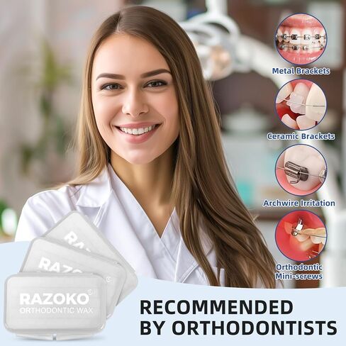 شمع تقويم الأسنان من RAZOKO للأقواس - مربع شمع الأسنان مقسم مسبقًا مع التصاق قوي، 750 قطعة حماية مريحة من الدرجة الغذائية آمنة للأطفال والكبار، حقيبة سفر محمولة، غير معطرة in Kuwait