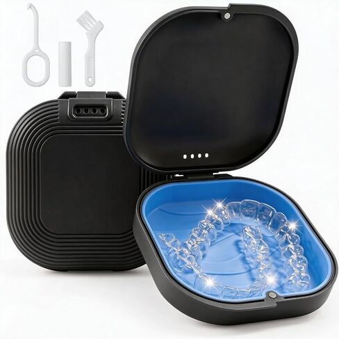 Retainer Case with Mirror, Aligner Case with Vent Holes for Invisalign, Portable Aligner Kit, Removable Silicone Liner, Orthodontic Storage Box Secure Magnetic Closure for Travel - Seafoam Green in Kuwait