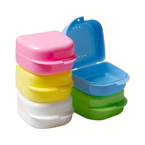 حقيبة تخزين أطقم الأسنان المحمولة، صندوق أجهزة طب الأسنان المدمج، حامل مثبت الأسنان أثناء السفر، حاوية أسنان صحية للتنظيف والتخزين (أزرق) in Kuwait
