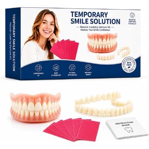 Natural Looking False, Temporary Denture Kit for Men & Women – Top & Bottom Custom Fit Teeth with Moldable Wax, Natural-Looking Smile Solution for At-Home Use in Kuwait