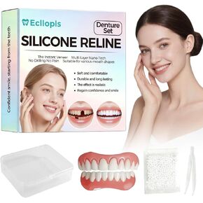 Temporary Dentures for Women and Men - Moldable Silicone False Teeth, Upper & Lower Veneers Set for At-Home Smile Fix in Kuwait