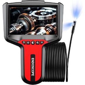 كاميرا المنظار مع الضوء: كاميرا Borescope للفحص بعدسة مزدوجة بدقة 5 بوصات 1080 بكسل عالية الدقة للصرف الصحي - منظار صناعي مقاوم للماء بطول 16.4 قدمًا - نطاق تجويف الثعبان المرن لسيارات السباكة in Kuwait