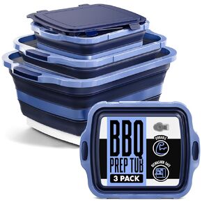 Collapsible BBQ Prep Tub with Lids and Drain Spouts, 3 Pack Portable Meat Marinating and Grilling Trays, Cutting Board Food Storage Containers for Outdoor Cooking, Camping, Tailgating and Kitchen Prep in Saudi Arabia