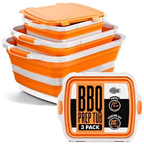 Collapsible BBQ Prep Tub with Lids and Drain Spouts, 3 Pack Portable Meat Marinating and Grilling Trays, Cutting Board Food Storage Containers for Outdoor Cooking, Camping, Tailgating and Kitchen Prep in Saudi Arabia