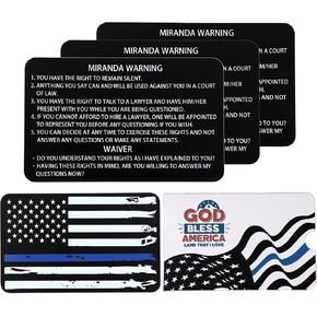 Thick Metal Miranda Warning Card with Sleeve, SFST Bend-Resistant Black Miranda Rights Cards, Thin Blue Line American Flag Design for Law Enforcement Police Accessories Gear Duty Gifts in Kuwait