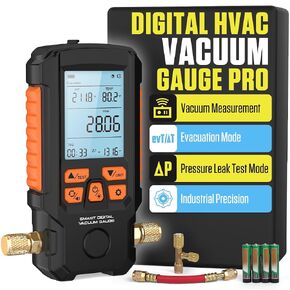 Digital Vacuum Gauge Pro, HVAC Vacuum Gauge with Smart Evacuation & Leak Detection, Torr/mbar/hPa/inHg, ±0.2% FS Accuracy, Auto Calibration, 3" LCD, 7/16"-20UNF(1/4" SAE) in Kuwait