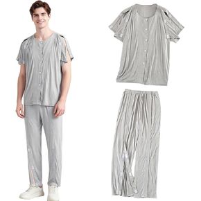 Men Tear away Surgery Recovery Suit,Fully Open Disability Set,Paralyzed Bedridden Patient Clothing,Hospital Clothes for Fracture or Injuried Patients(Gray,2XL) in Kuwait