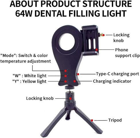 Oral Camera Photo Video Flashlight, 5 Brightness and 3-Color Temperature Adjustment, with 3D Surround Lighting, for Dental Clinic, Hospital and Home Intraoral Camera Shooting in Kuwait