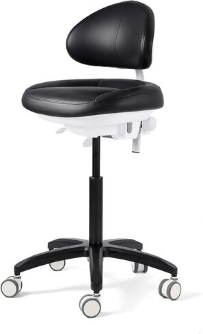 JMU Dental Stool, Adjustable Height Rolling Stool with Backrest, 350lbs Load Capacity Microfiber Leather, for Medical Clinic Lab Tattoo Salon, Black in Saudi Arabia