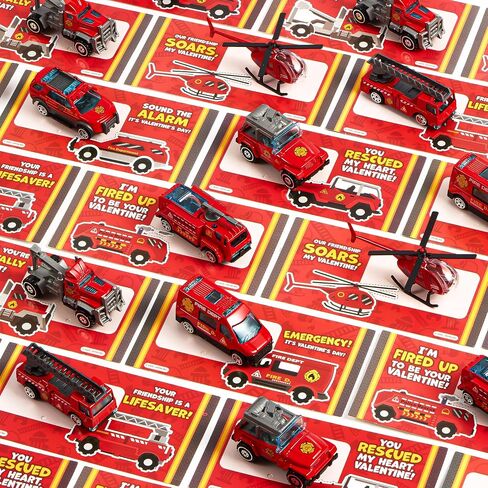JOYIN 28 Pack Valentines Party Gift Cards with Mini Construction Vehicle Toy Set for Kids Valentine's Classroom Exchange Prizes in Kuwait