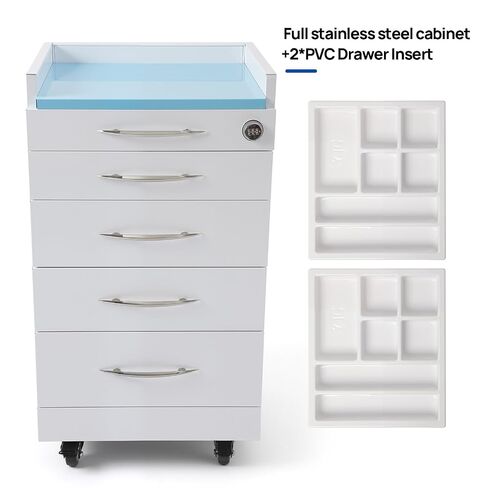 JMU 4 Drawer Dental Mobile Cabinet Full Stainless Steel with Password Lock Lockable Silent Casters, for Clinics, Medical, Hospital, Model #C06, White in Kuwait