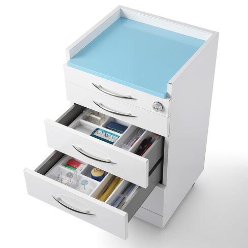 JMU 4 Drawer Dental Mobile Cabinet Full Stainless Steel with Password Lock Lockable Silent Casters, for Clinics, Medical, Hospital, Model #C06, White in Kuwait
