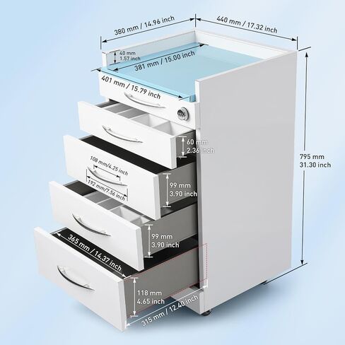 JMU 4 Drawer Dental Mobile Cabinet Full Stainless Steel with Password Lock Lockable Silent Casters, for Clinics, Medical, Hospital, Model #C06, White in Kuwait