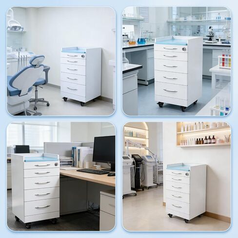 JMU 4 Drawer Dental Mobile Cabinet Full Stainless Steel with Password Lock Lockable Silent Casters, for Clinics, Medical, Hospital, Model #C06, White in Kuwait