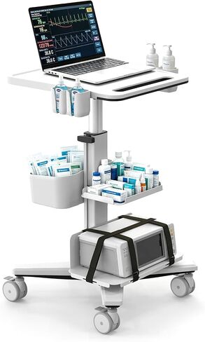 Medical Trolley Cart with Aluminum Alloy Frame, Oral Scanner Holder, Height Adjustable Workstation, 4 Locking Casters, Easy Assembly, Storage Basket for Dental Clinic, Medical Office and Beauty Salon in Kuwait