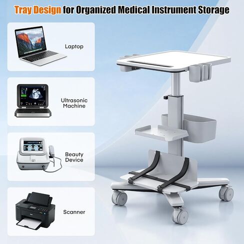 Medical Trolley Cart with Aluminum Alloy Frame, Oral Scanner Holder, Height Adjustable Workstation, 4 Locking Casters, Easy Assembly, Storage Basket for Dental Clinic, Medical Office and Beauty Salon in Kuwait