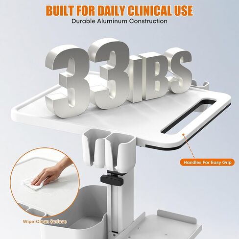 Medical Trolley Cart with Aluminum Alloy Frame, Oral Scanner Holder, Height Adjustable Workstation, 4 Locking Casters, Easy Assembly, Storage Basket for Dental Clinic, Medical Office and Beauty Salon in Kuwait