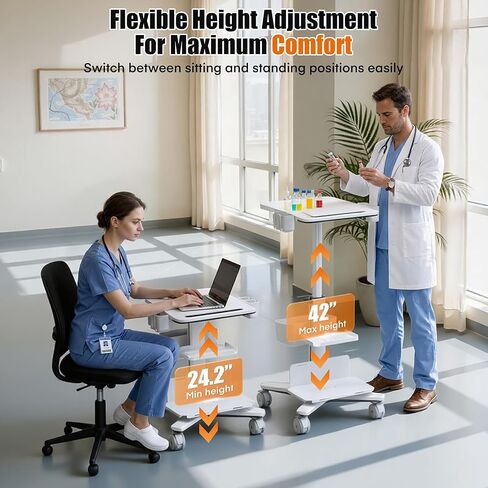 Medical Trolley Cart with Aluminum Alloy Frame, Oral Scanner Holder, Height Adjustable Workstation, 4 Locking Casters, Easy Assembly, Storage Basket for Dental Clinic, Medical Office and Beauty Salon in Kuwait