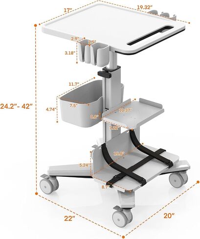 Medical Trolley Cart with Aluminum Alloy Frame, Oral Scanner Holder, Height Adjustable Workstation, 4 Locking Casters, Easy Assembly, Storage Basket for Dental Clinic, Medical Office and Beauty Salon in Kuwait