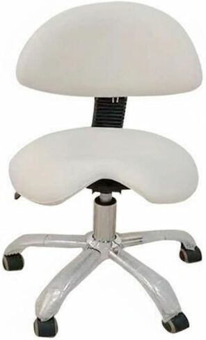 Medical Swivel Seat Adjustable Ergonomic Saddle Stool with Backrest PU Caster Chair for Body Art Studio Suitable for Salon, White in Kuwait