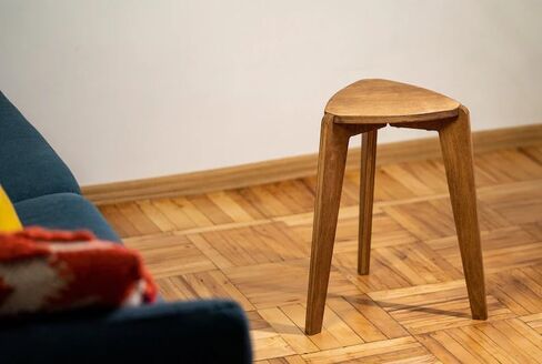 Modern Triangle Wooden Stool, White Minimalist Footrest, Compact Side Stool for Living Room Bedroom Entryway, Sturdy Solid Wood Design in Saudi Arabia