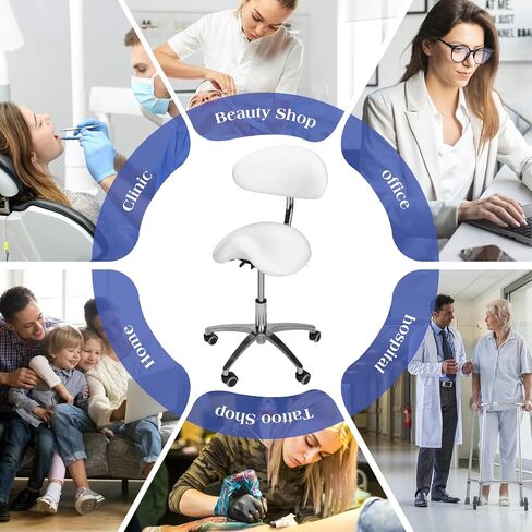 Multi-Functional Saddle Stool with Wheels Saddle Tilting Stool Rolling Chair with Back Support 19.93-21.65in Height for Salon Beauty Clinic Dentist Tattoo Home Office in Kuwait