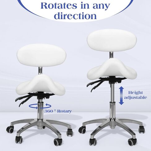 Multi-Functional Saddle Stool with Wheels Saddle Tilting Stool Rolling Chair with Back Support 19.93-21.65in Height for Salon Beauty Clinic Dentist Tattoo Home Office in Kuwait