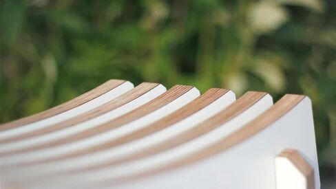 Modern Curved Wooden Stool, Minimalist White and Natural Wood Accent Stool, Versatile Seating for Living Room Bedroom Entryway, Space-Saving Design in Saudi Arabia