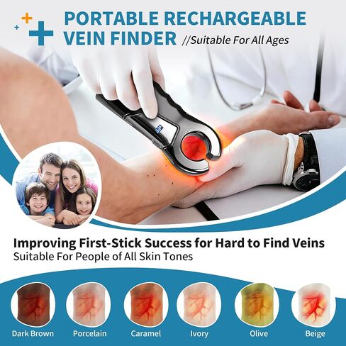 Vein Finder for IV Access & Phlebotomy, Handheld Red LED Vein Finder Light for Nurses, 1-99 Adjustable Brightness, Rechargeable Vein Viewer with Digital Display, Portable Vein Locator Device, Black in Kuwait
