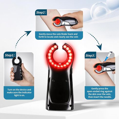 Vein Finder for IV Access & Phlebotomy, Handheld Red LED Vein Finder Light for Nurses, 1-99 Adjustable Brightness, Rechargeable Vein Viewer with Digital Display, Portable Vein Locator Device, Black in Kuwait