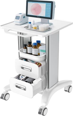 Medical Rolling Storage Crash Cart with Wheels & Drawers, Hospital Mobile Ultrasound cart with 5 Drawers & Power Strip,IV Pole,Needle Disposal,O2 Holder,Nursing Emergency Cart for Hospital, Clinic in Kuwait
